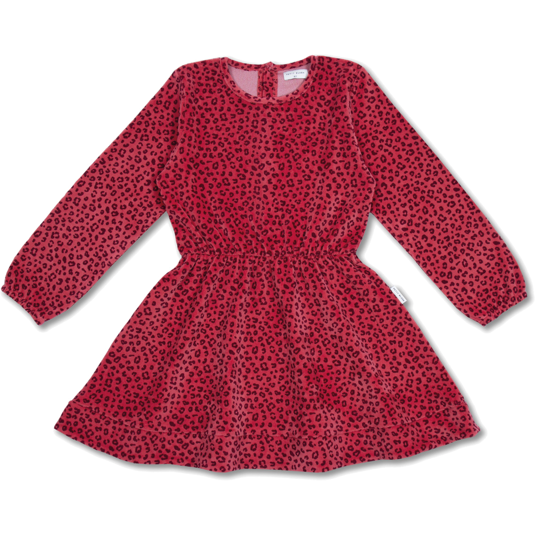 Swing Dress Velour | Red Leopard AOP
