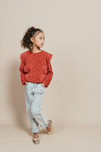 Ruffle Sweater Velour | Red Leopard AOP
