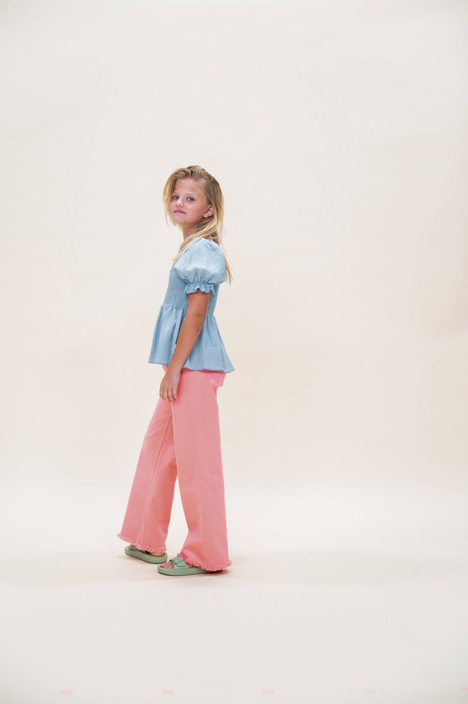 Smocked Top | Jeans Blue