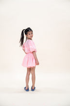 Bluse mit Puffärmeln | Rosa/Neonorange