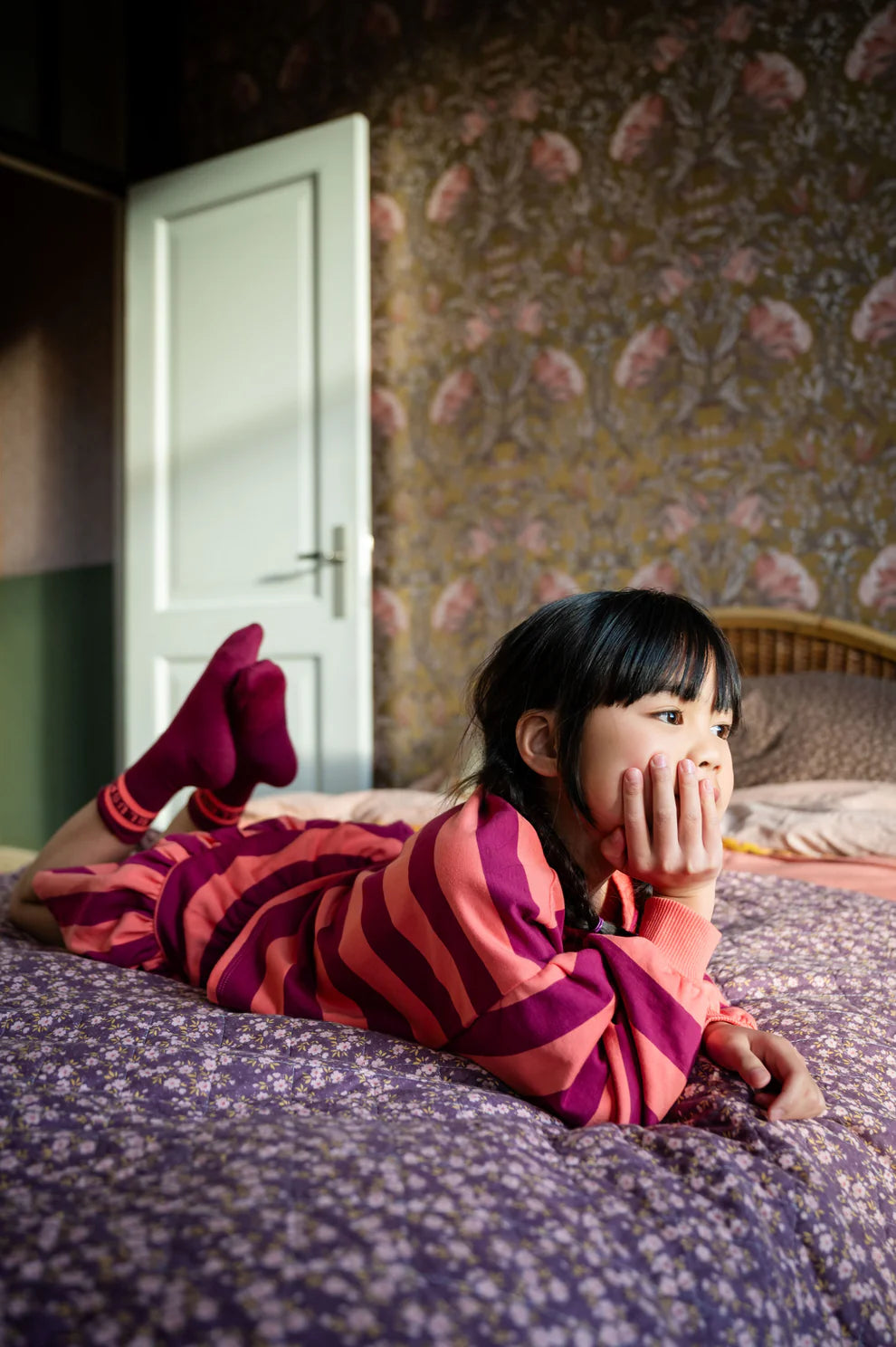 Ruffle Skirt Stripe | Peach/Beaujolais