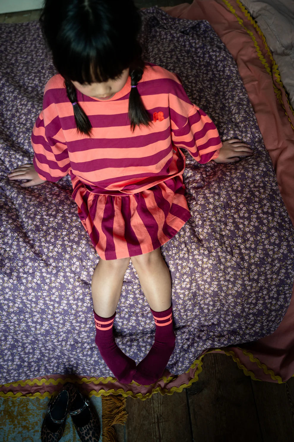 Ruffle Skirt Stripe | Peach/Beaujolais