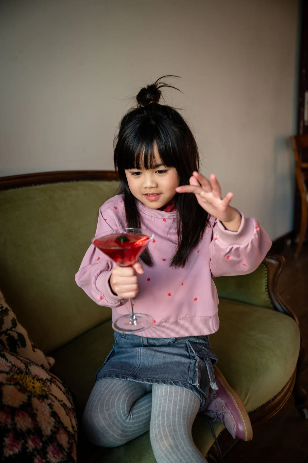 Tights Wing Hearts | Grey Melange