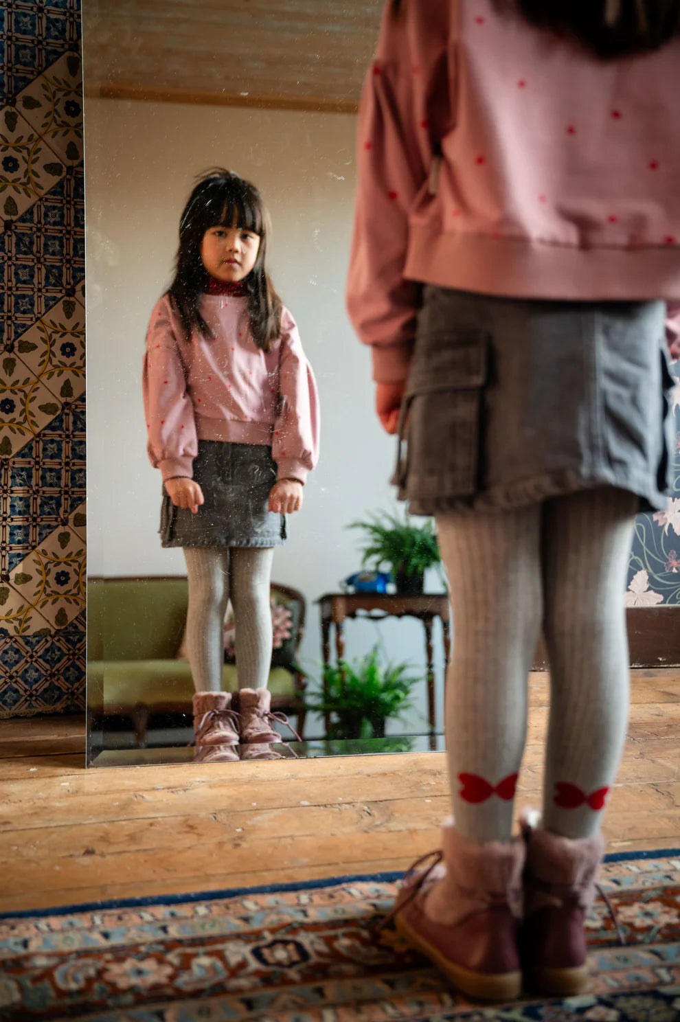 Tights Wing Hearts | Grey Melange