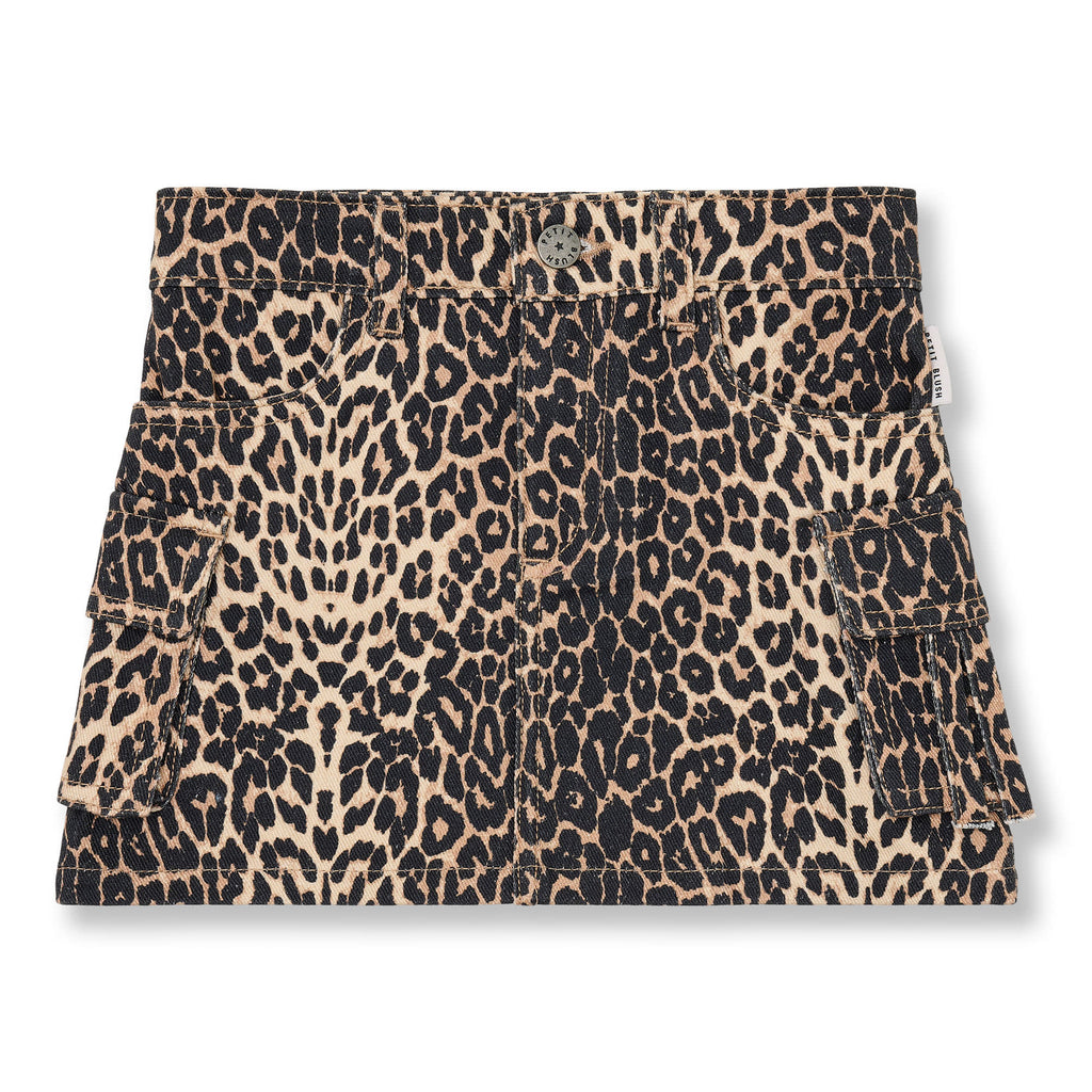 Denim Cargo Skirt | Leopard AOP