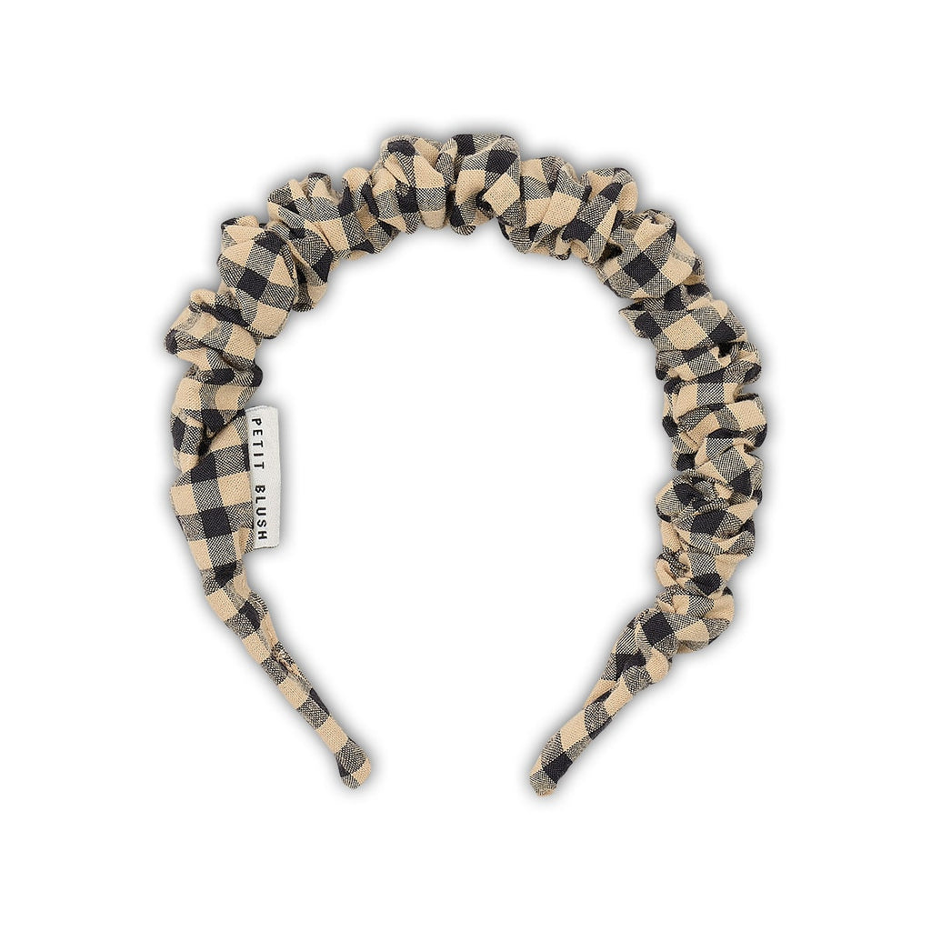 Smocked Headband | Check Beige/Blue