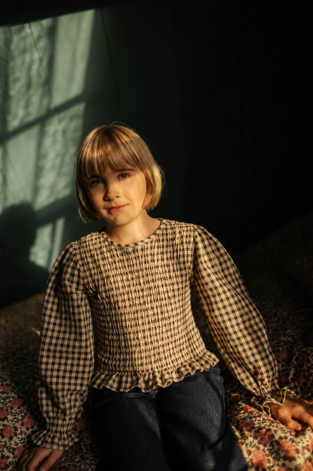 Flow Blouse  | Check Beige/Blue