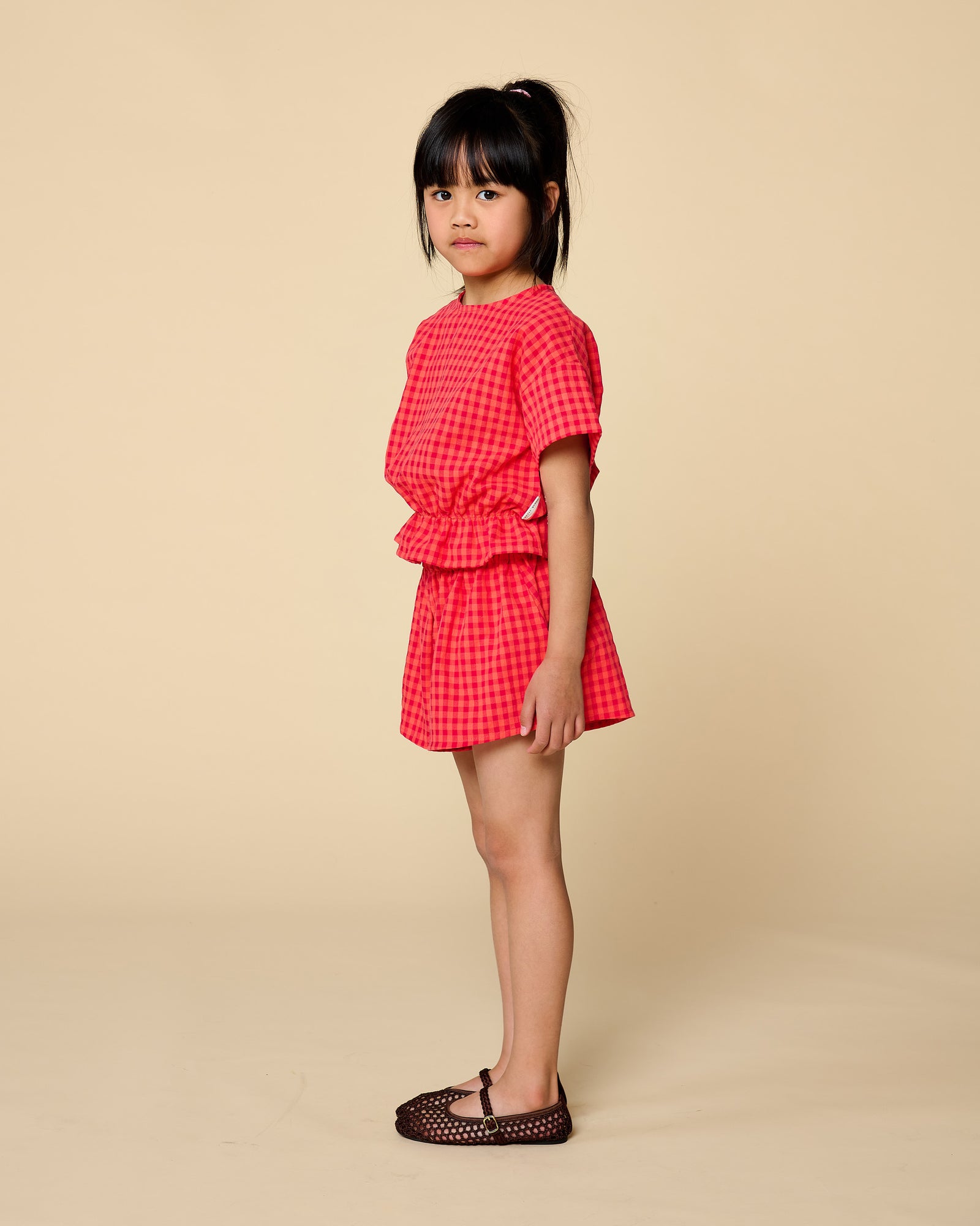 Ruffle Short | Check Red