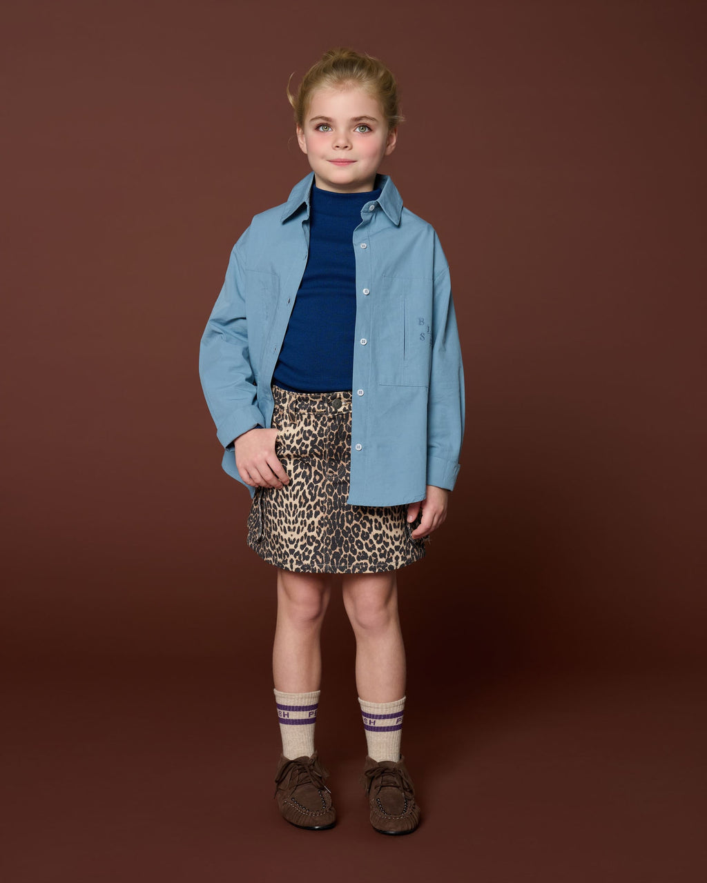 Denim Cargo Skirt | Leopard AOP