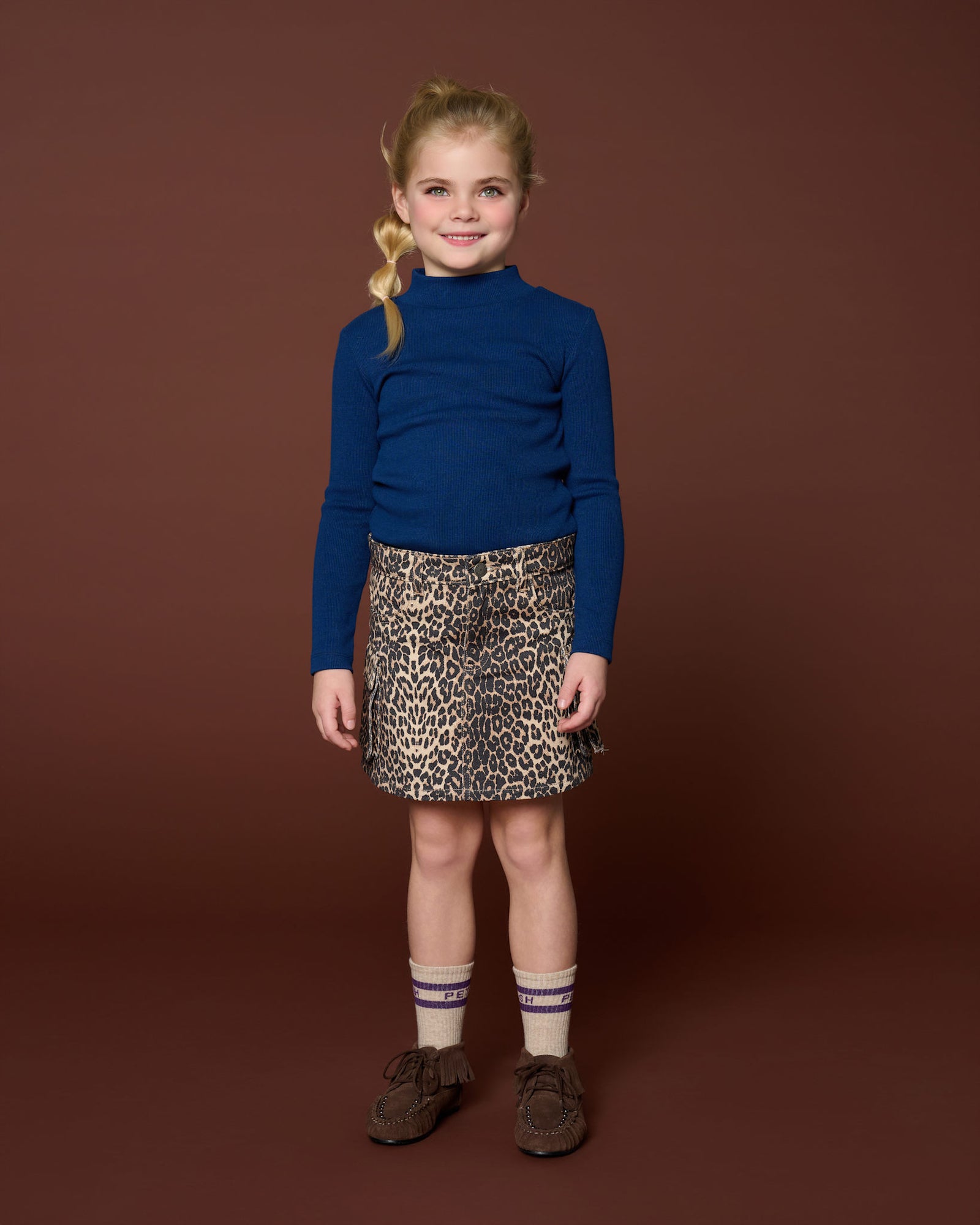 Denim Cargo Skirt | Leopard AOP