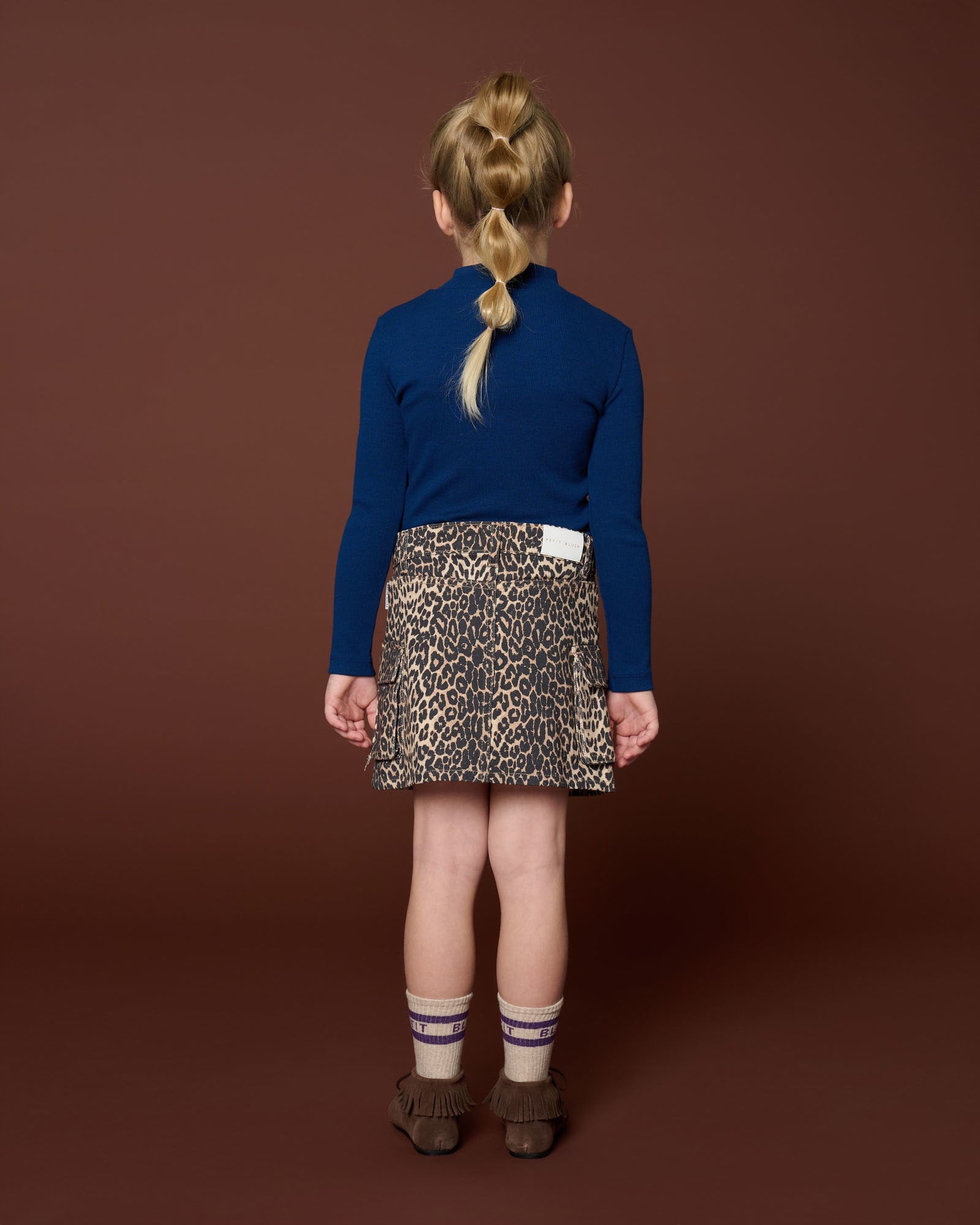 Denim Cargo Skirt | Leopard AOP