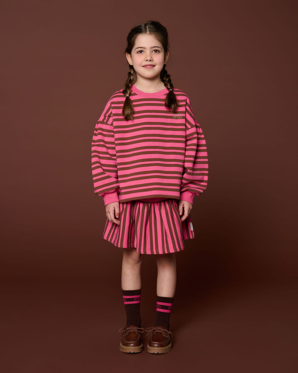 Mini Ruffle Skirt | Stripe Pink/Brown