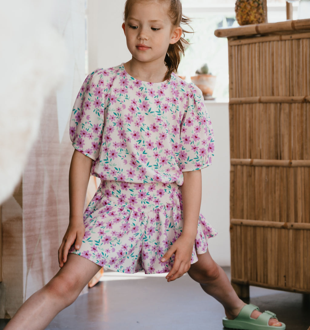 Balloon Sleeve Blouse | Purple Flowers