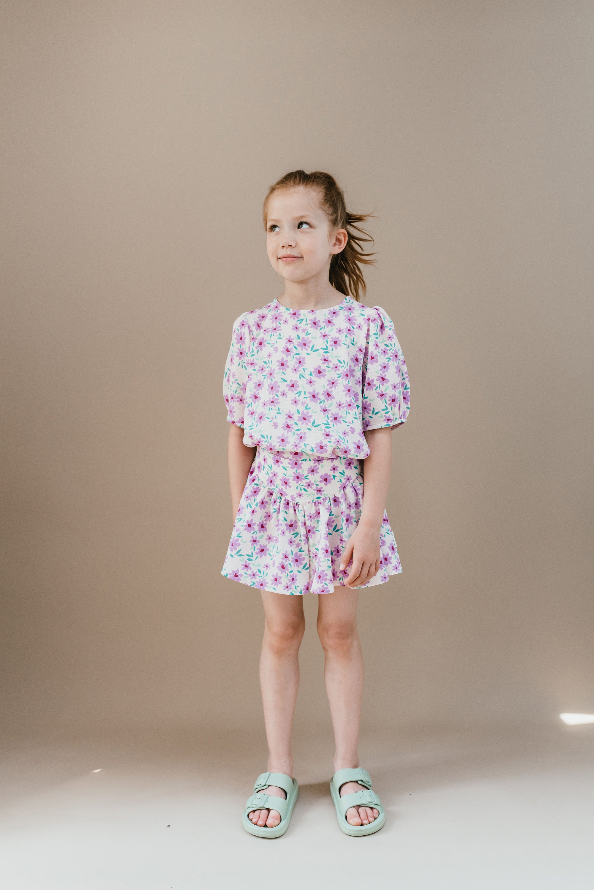 Ballon Sleeve Blouse | Purple Flowers