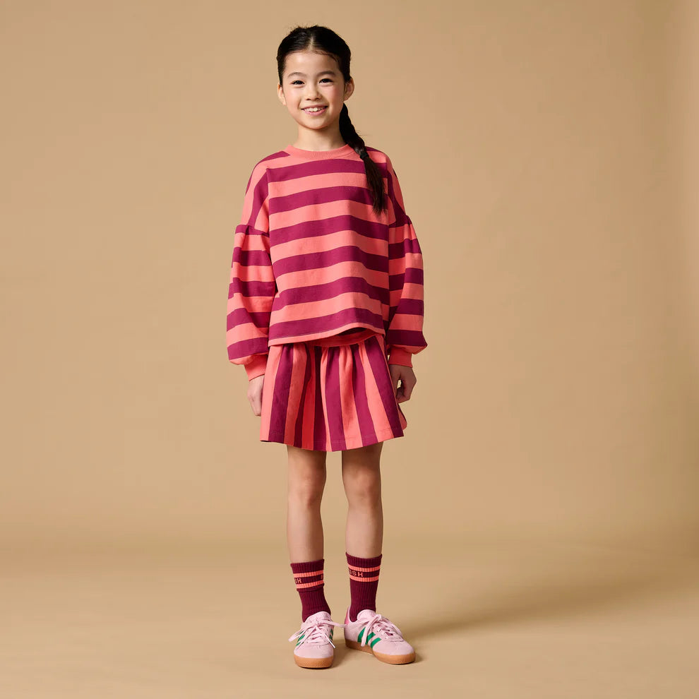 Ruffle Skirt Stripe | Peach/Beaujolais