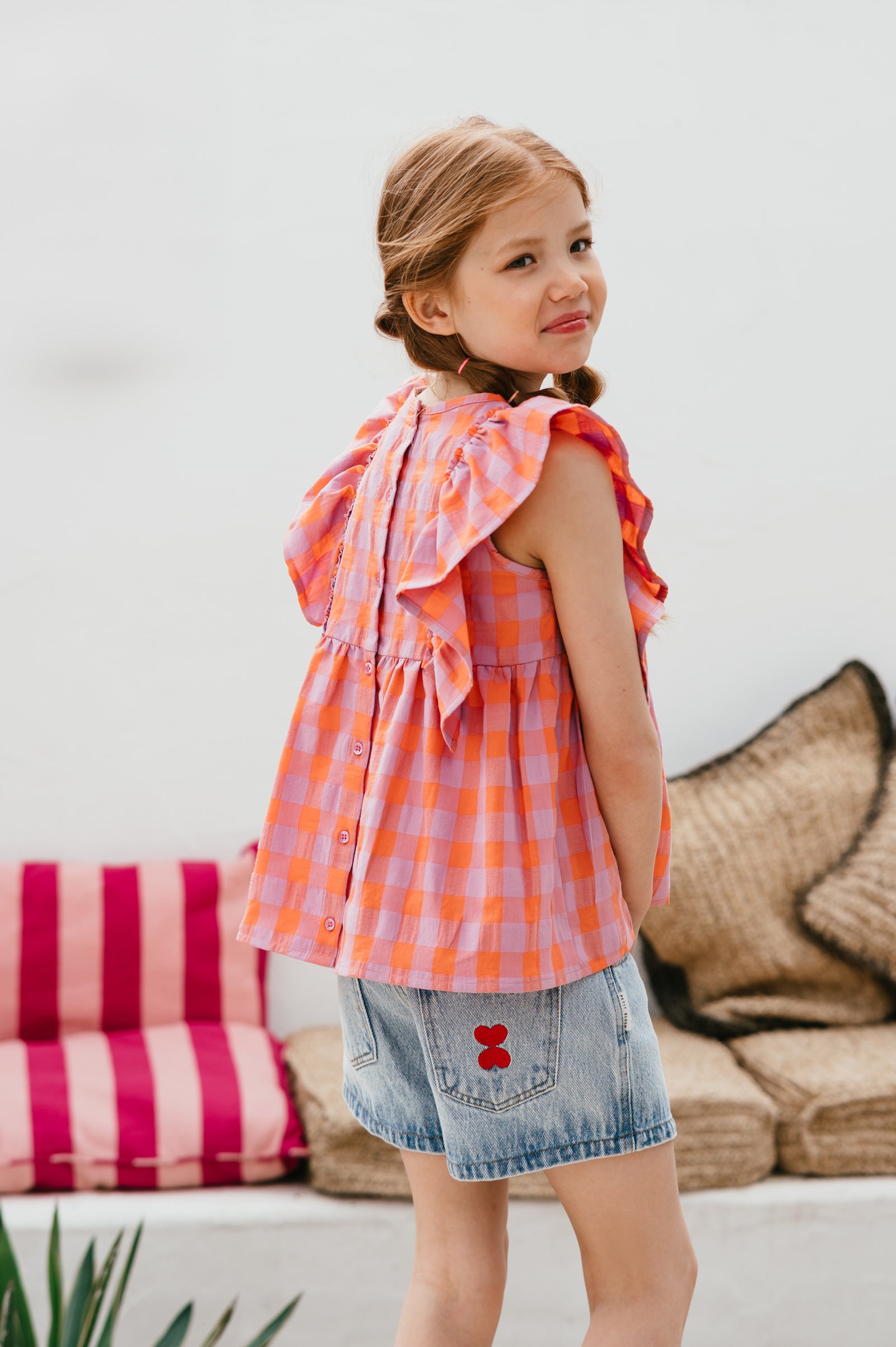 Ruffle Blouse Check | Gamba / Hydrangea
