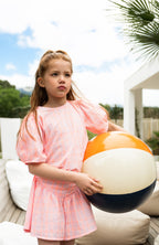 Bluse mit Puffärmeln | Rosa/Neonorange