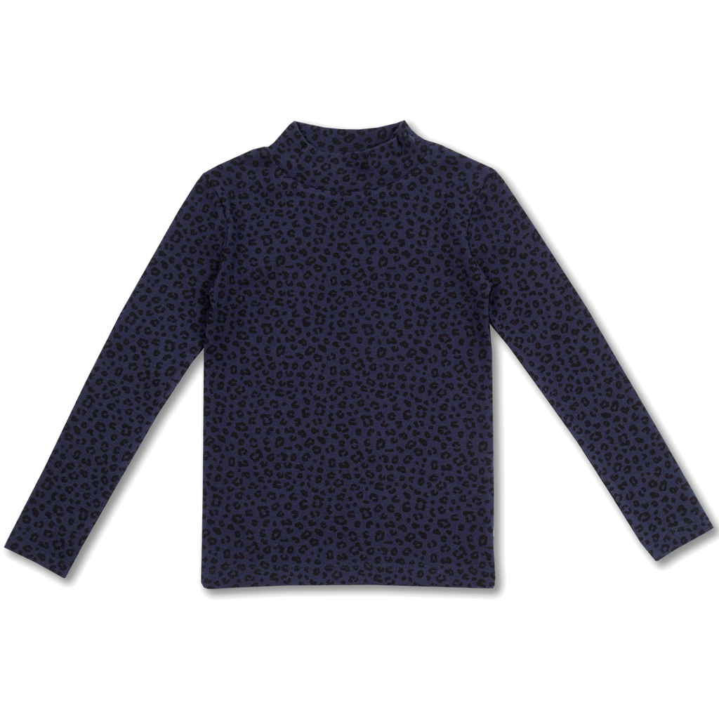 Rib Turtle Neck | Blue Leopard AOP