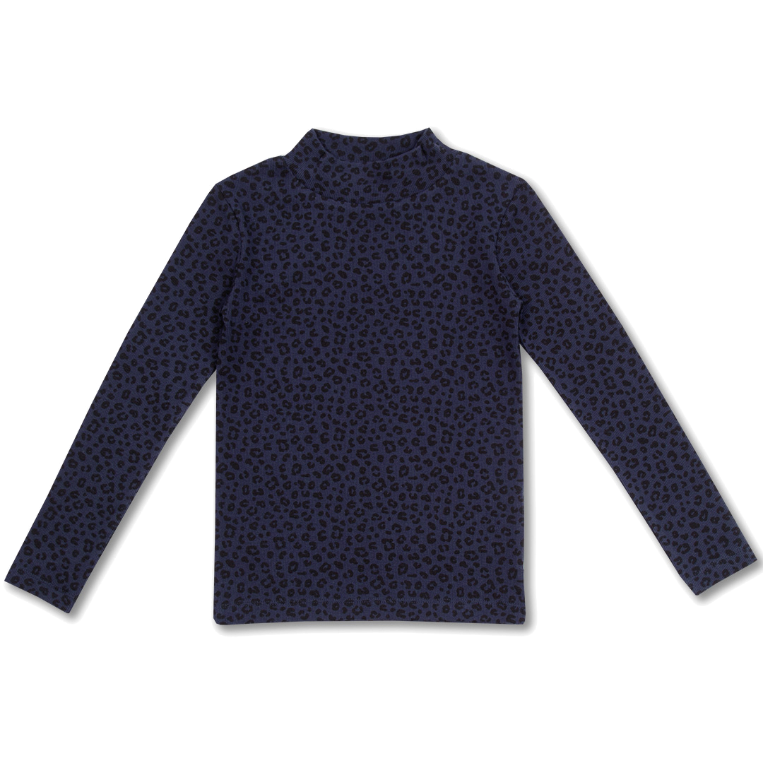 Rib Turtle Neck | Blue Leopard AOP
