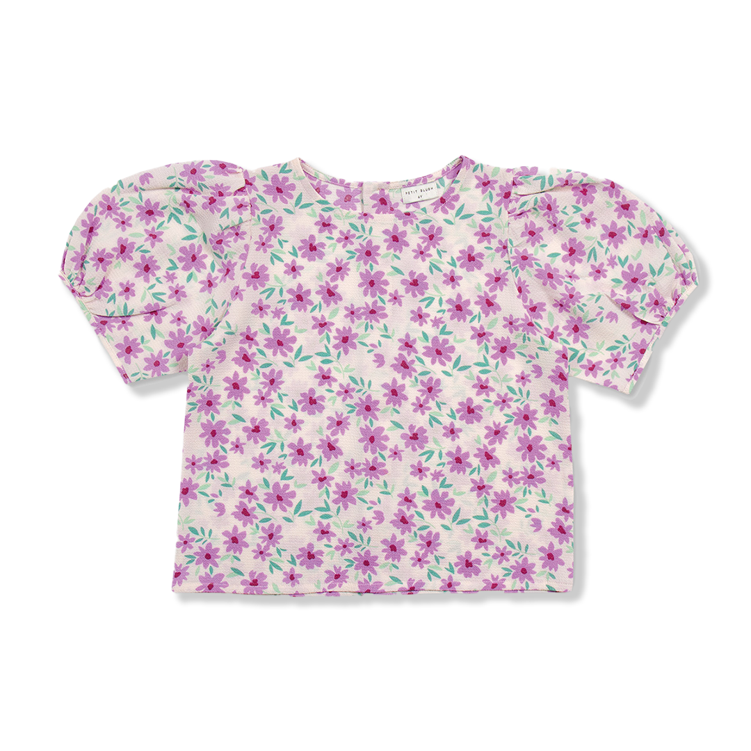 Ballon Sleeve Blouse | Purple Flowers