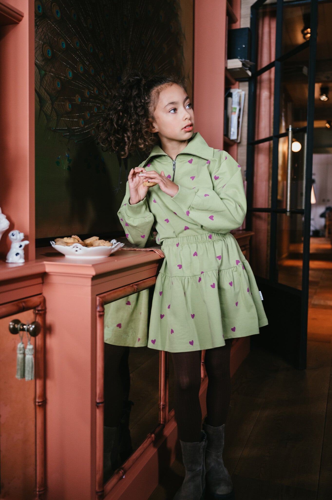 Mini Ruffle Skirt | Hearts AOP