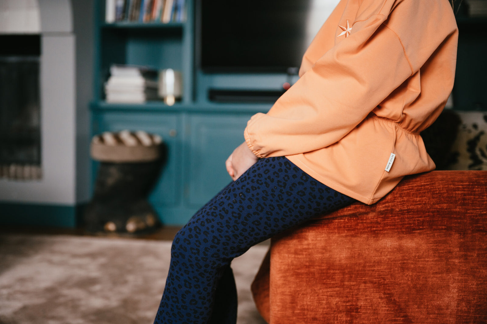 Rib Leggings | Blue Leopard AOP