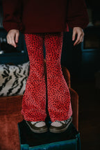 Bowie Flared Pants Velor | Red Leopard AOP