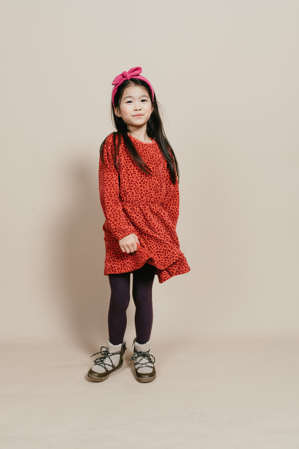 Swing Dress Velor | Red Leopard AOP