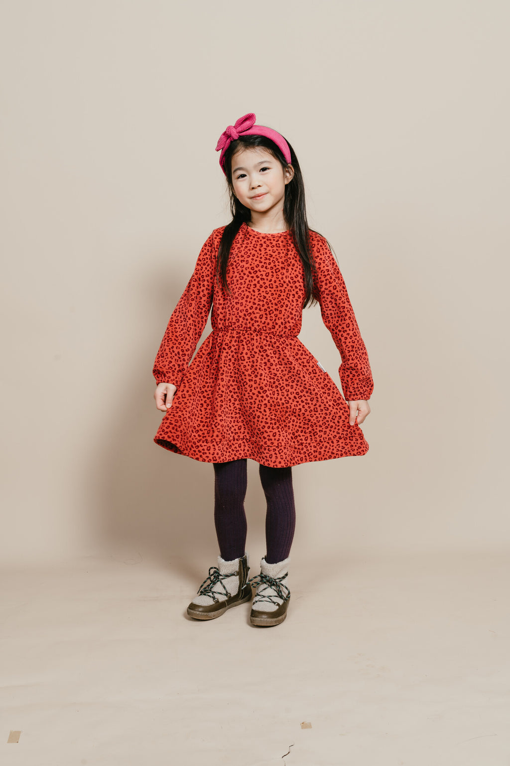 Swing Dress Velor | Red Leopard AOP