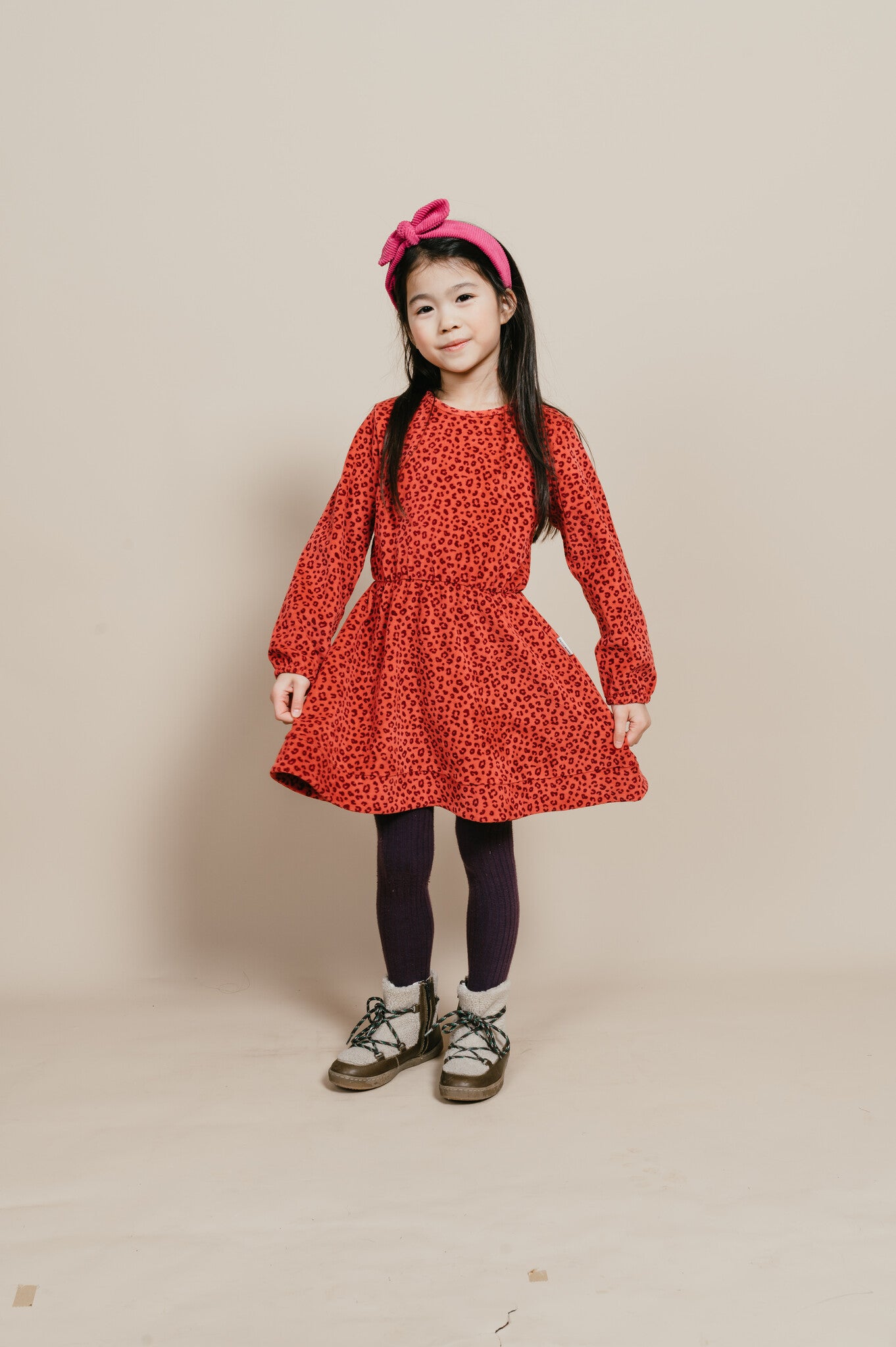 Swing Dress Velor | Red Leopard AOP