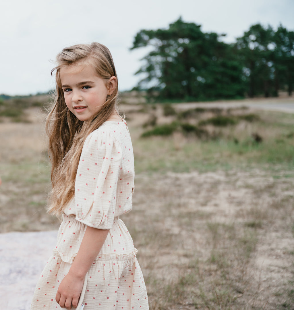 Puff Sleeve Blouse | Stars Red AOP